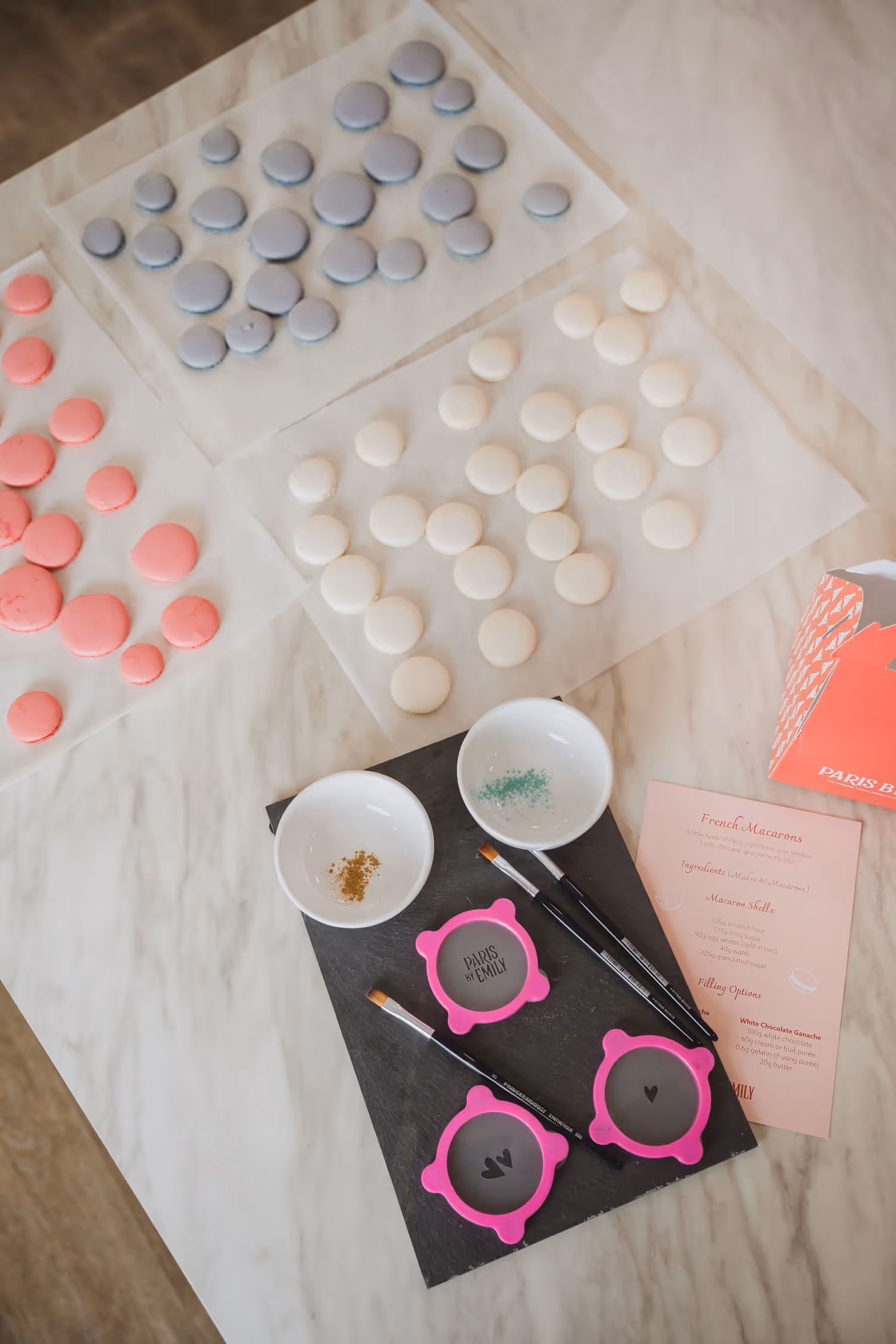 Macaron making decorating set up