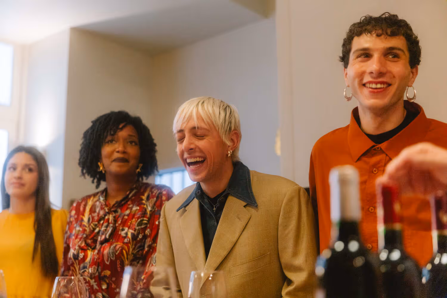 Wine and cheese tasting laughing