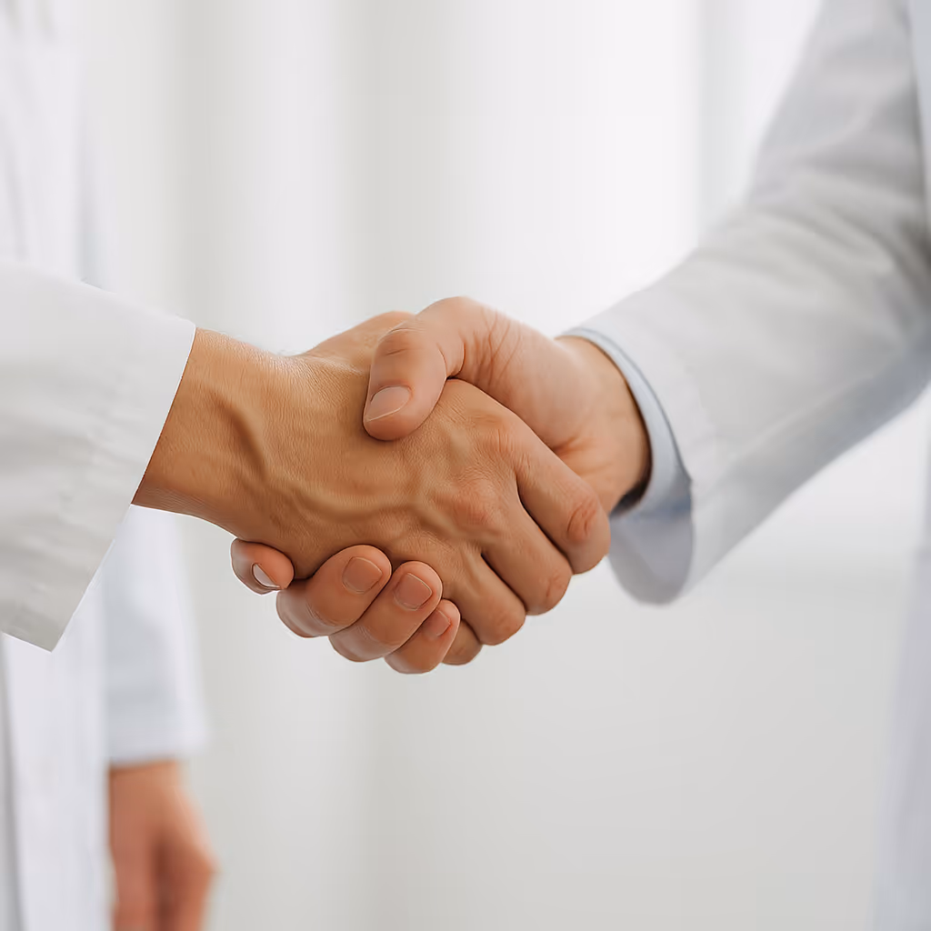 two scientist shaking hands