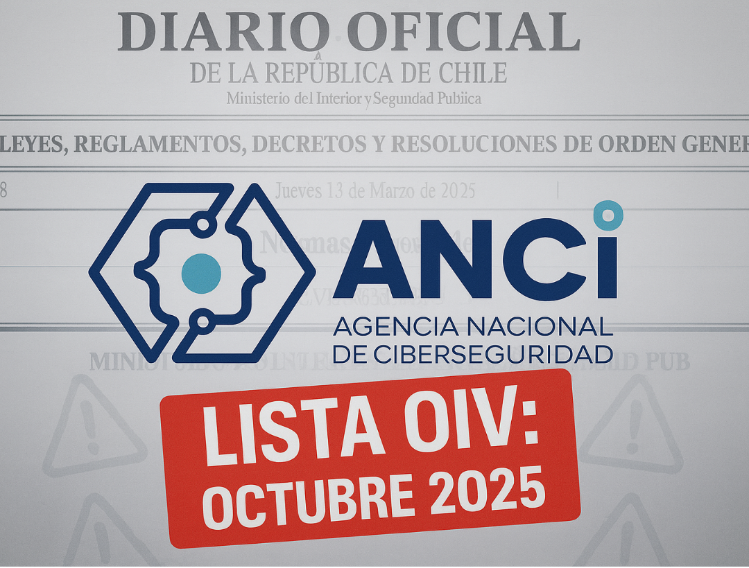 Portada del Diario Oficial de la República de Chile, edición del 31 de octubre de 2025, con el logo de la Agencia Nacional de Ciberseguridad (ANCi) y un recuadro rojo con el texto 'LISTA OIV: OCTUBRE 2025' en letras blancas.
