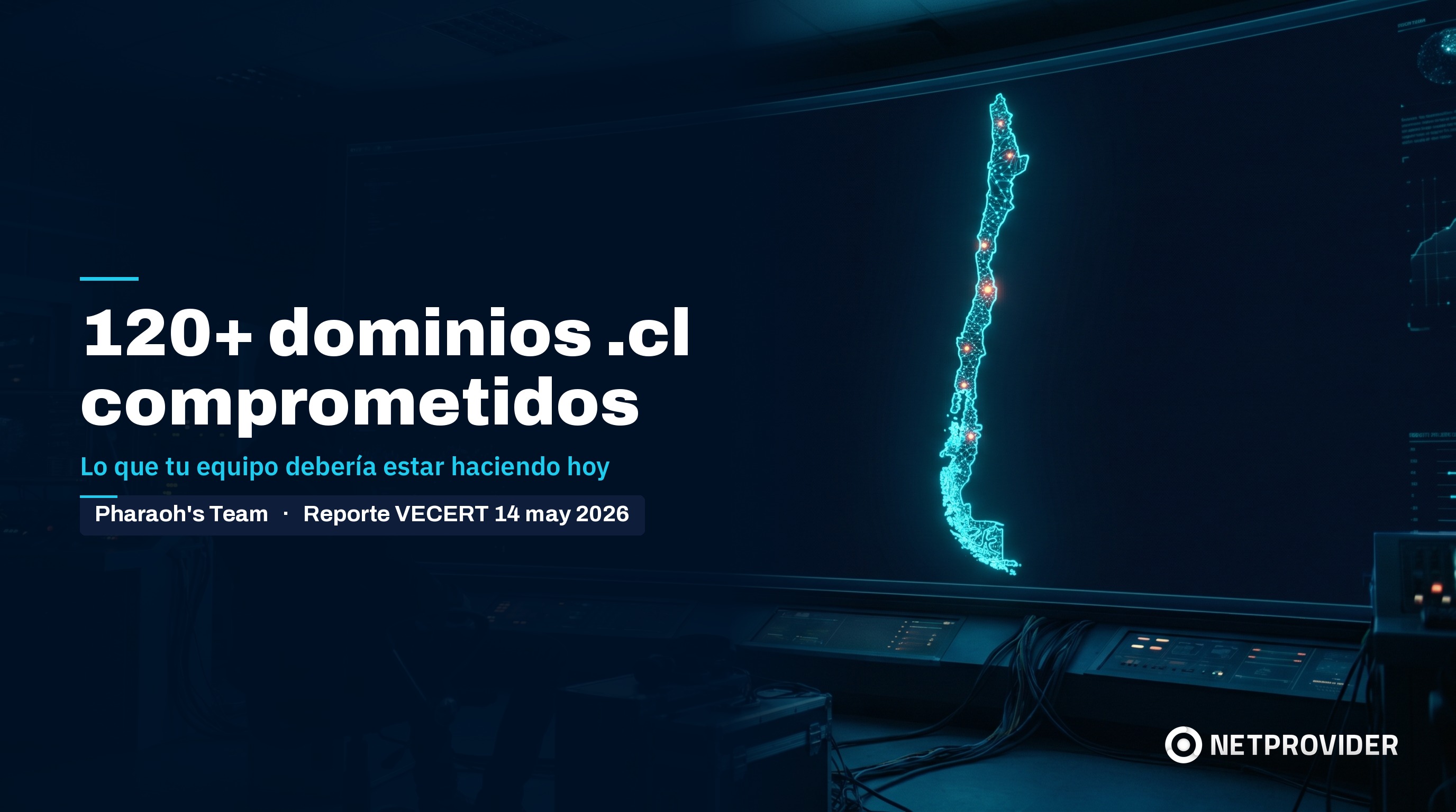 Mapa de Chile con nodos de red comprometidos por The Pharaoh Team - 120+ dominios .cl afectados - Netprovider