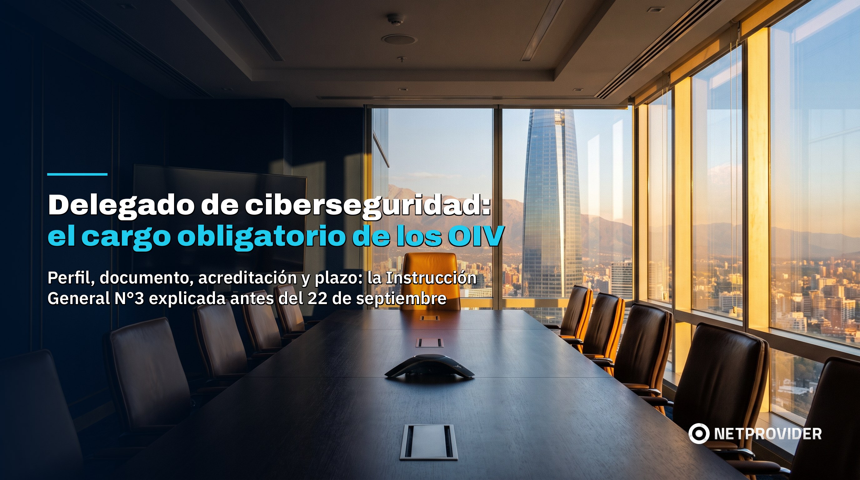 Sala de directorio corporativa en Santiago con la silla de la cabecera vacía, delegado de ciberseguridad obligatorio para los OIV