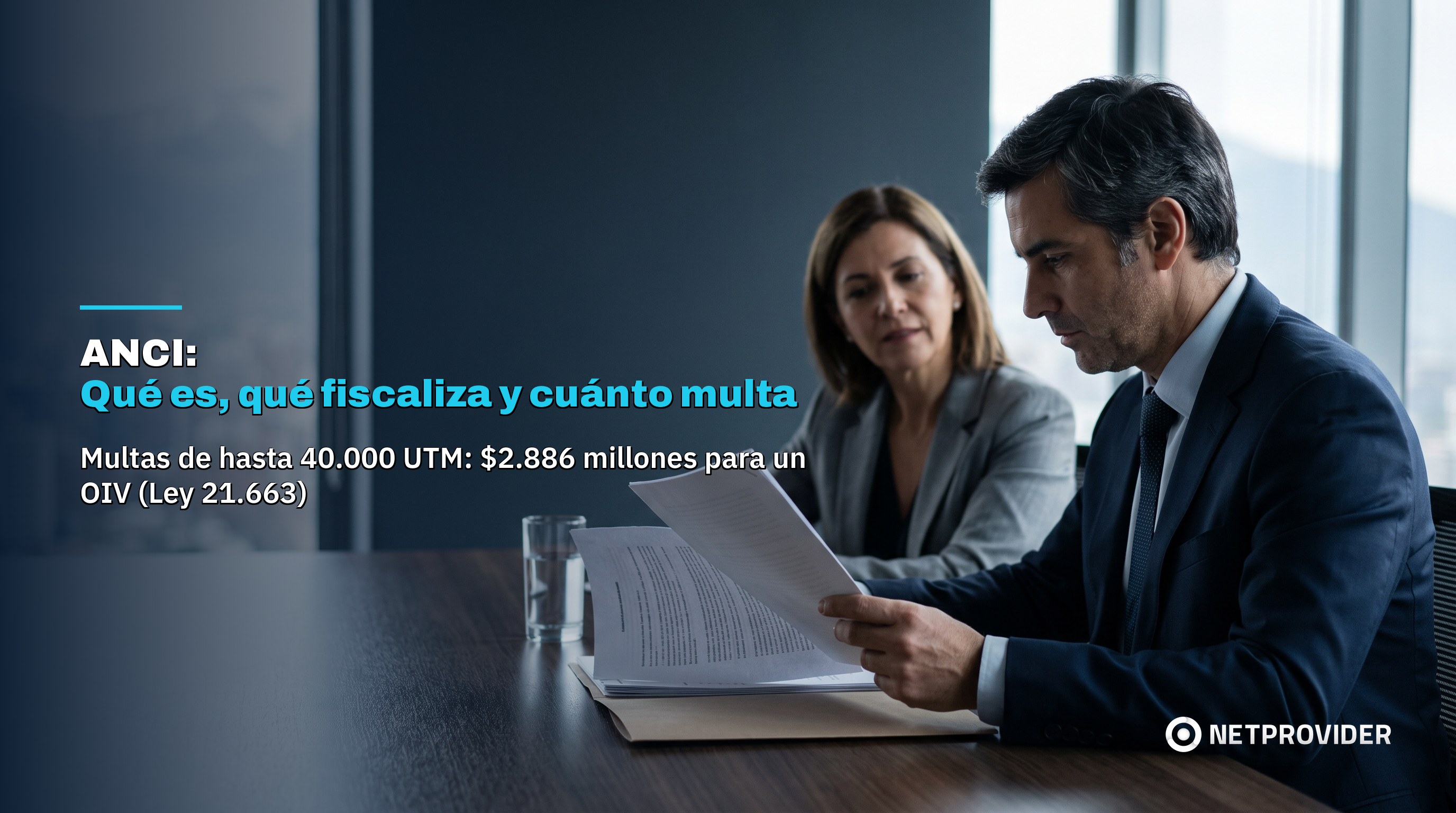 Directorio de una empresa chilena revisando la escala de multas de la Ley 21.663 y las facultades de fiscalización de la ANCI