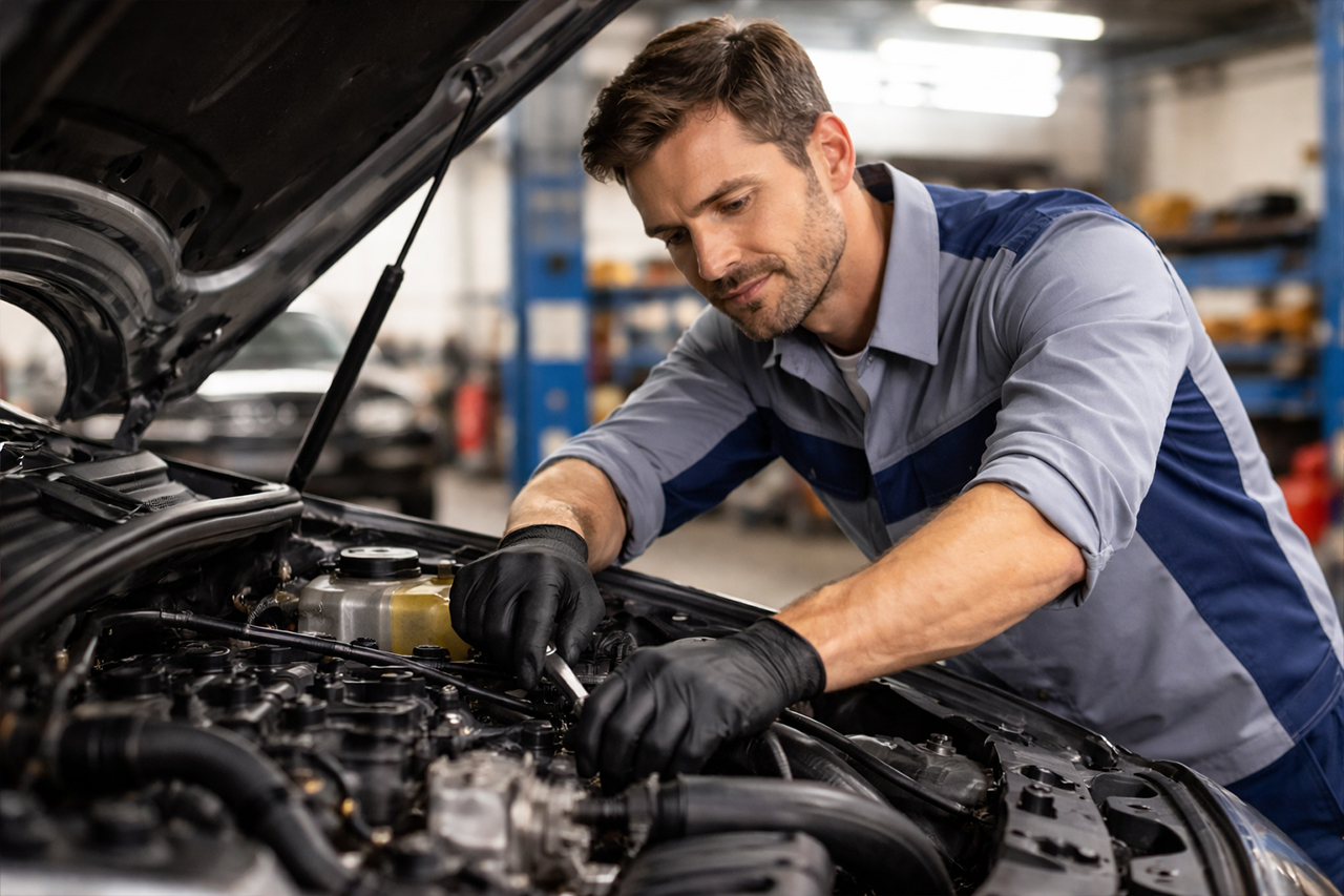 hard working auto repair guy working day and night