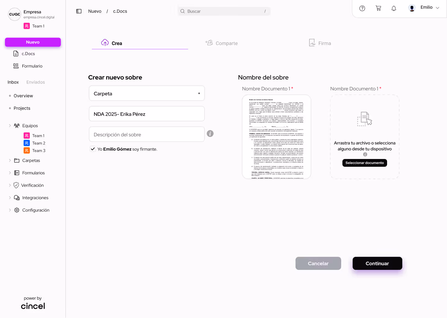 Crear documentos en Cincel - Software Firma digital