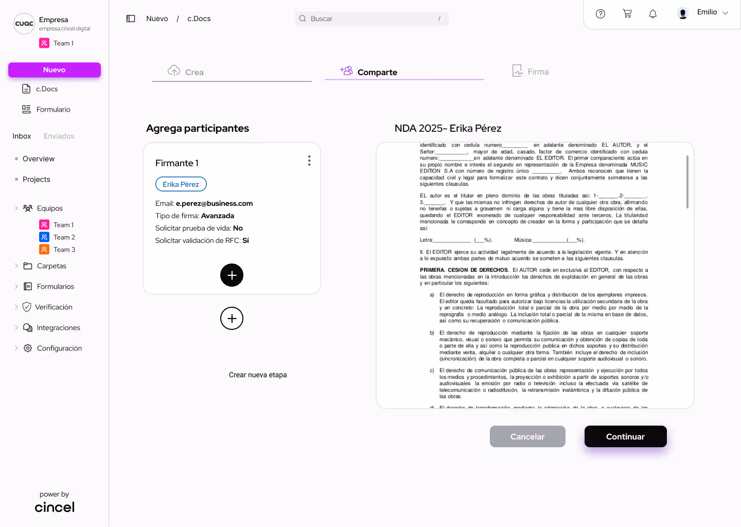 Agregar firmantes en Cincel - Software Firma digital