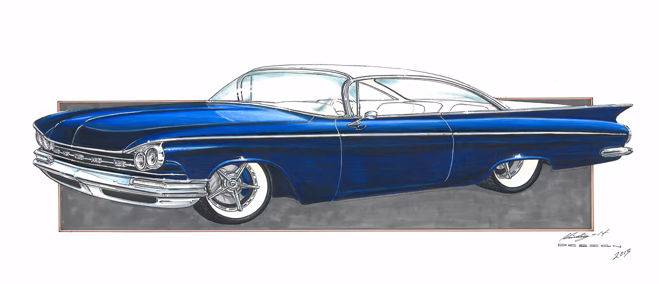 Hand-drawn rendering of our 59’ Buick Invicta done by Dave Kindig