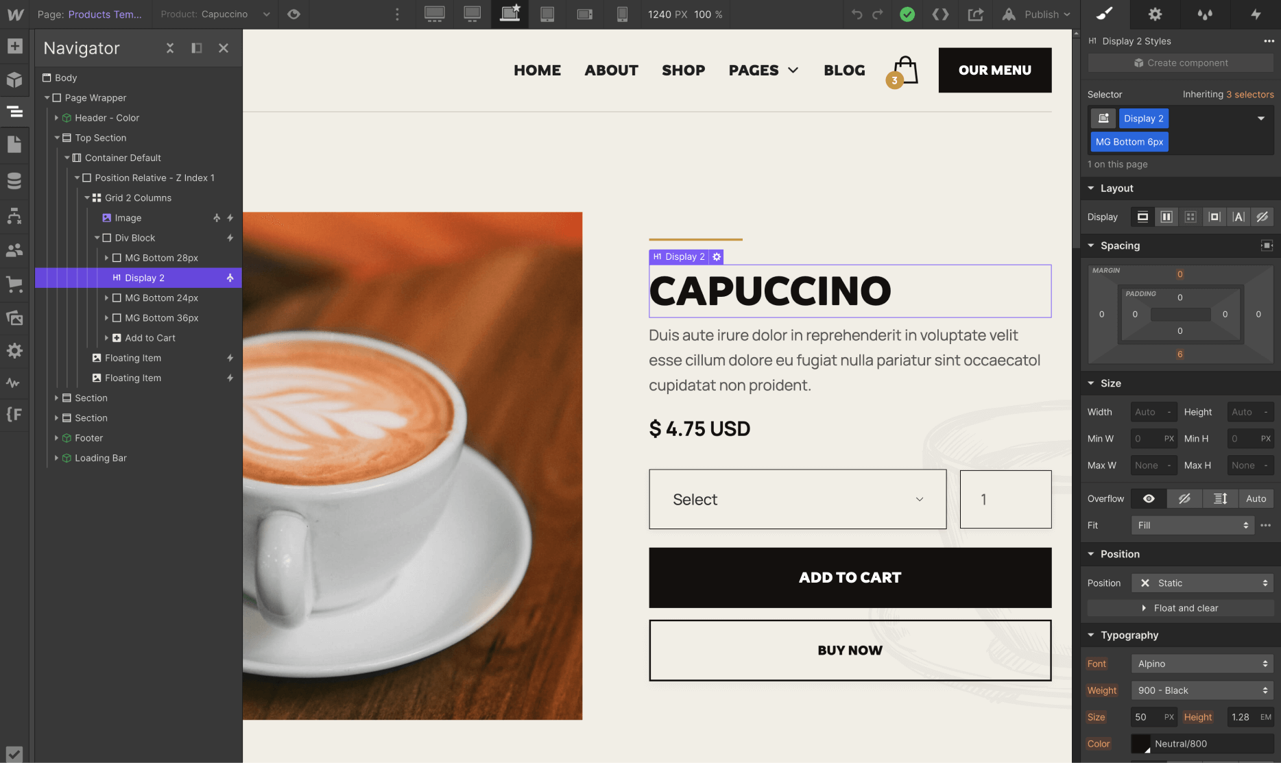 Ecommerce - Caffeine X Webflow Template