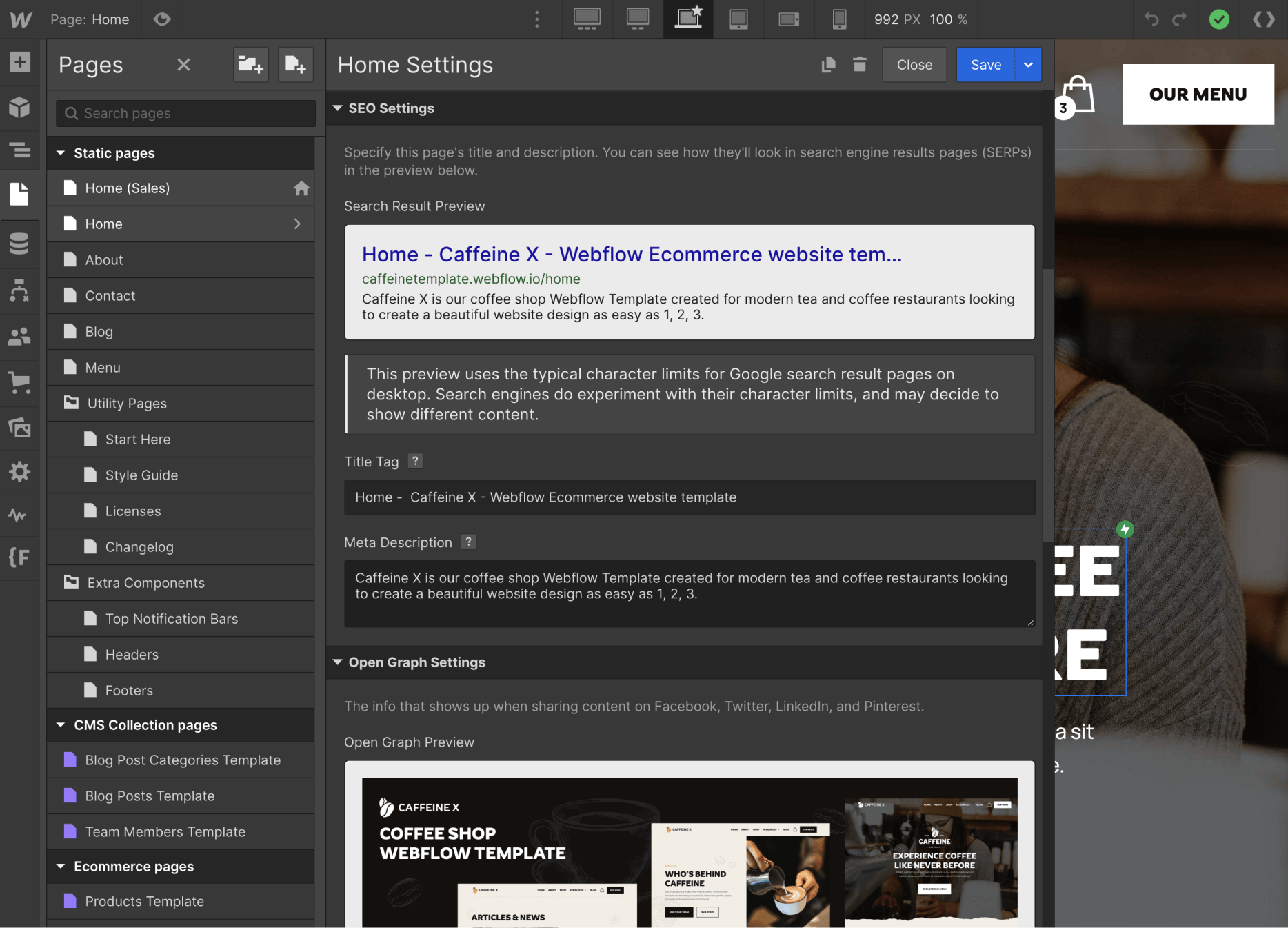 SEO - Caffeine X Webflow Template