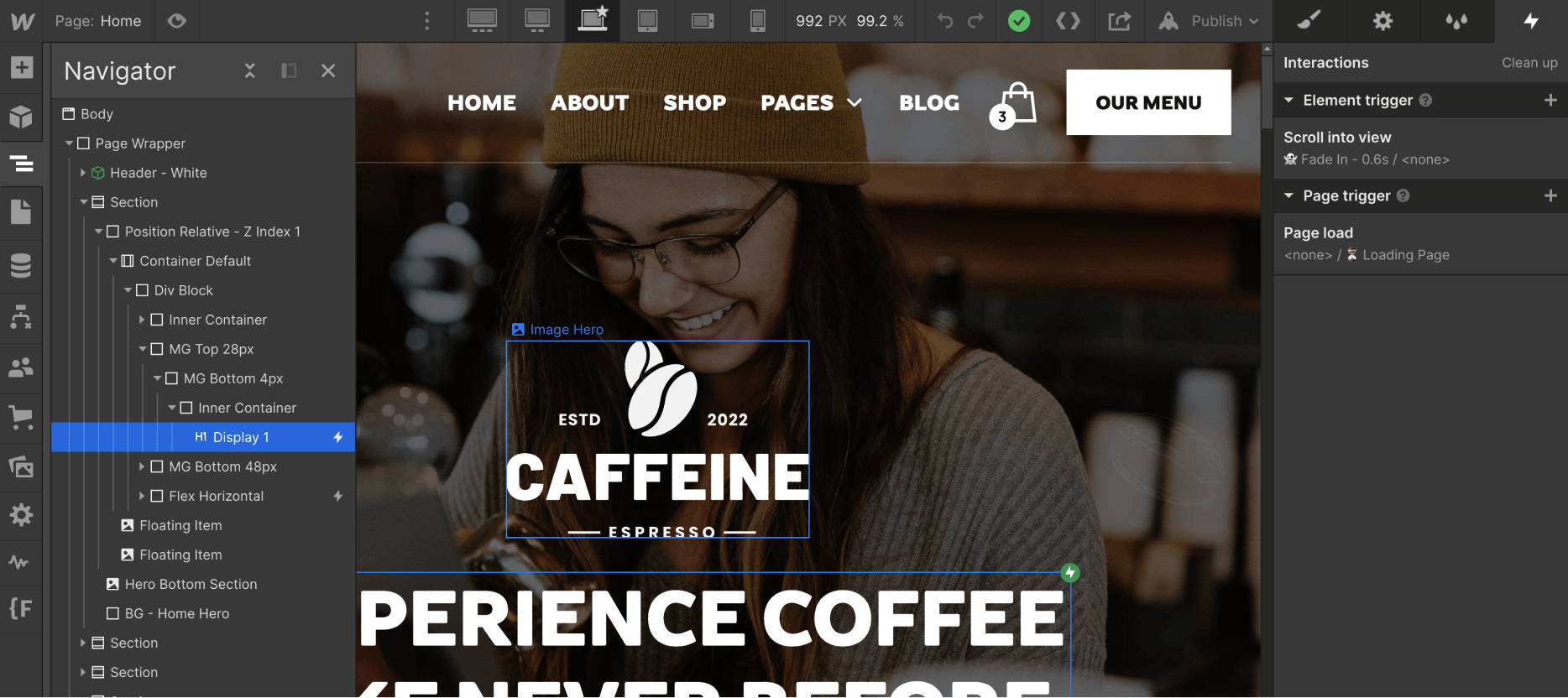 Animations - Caffeine X Webflow Template