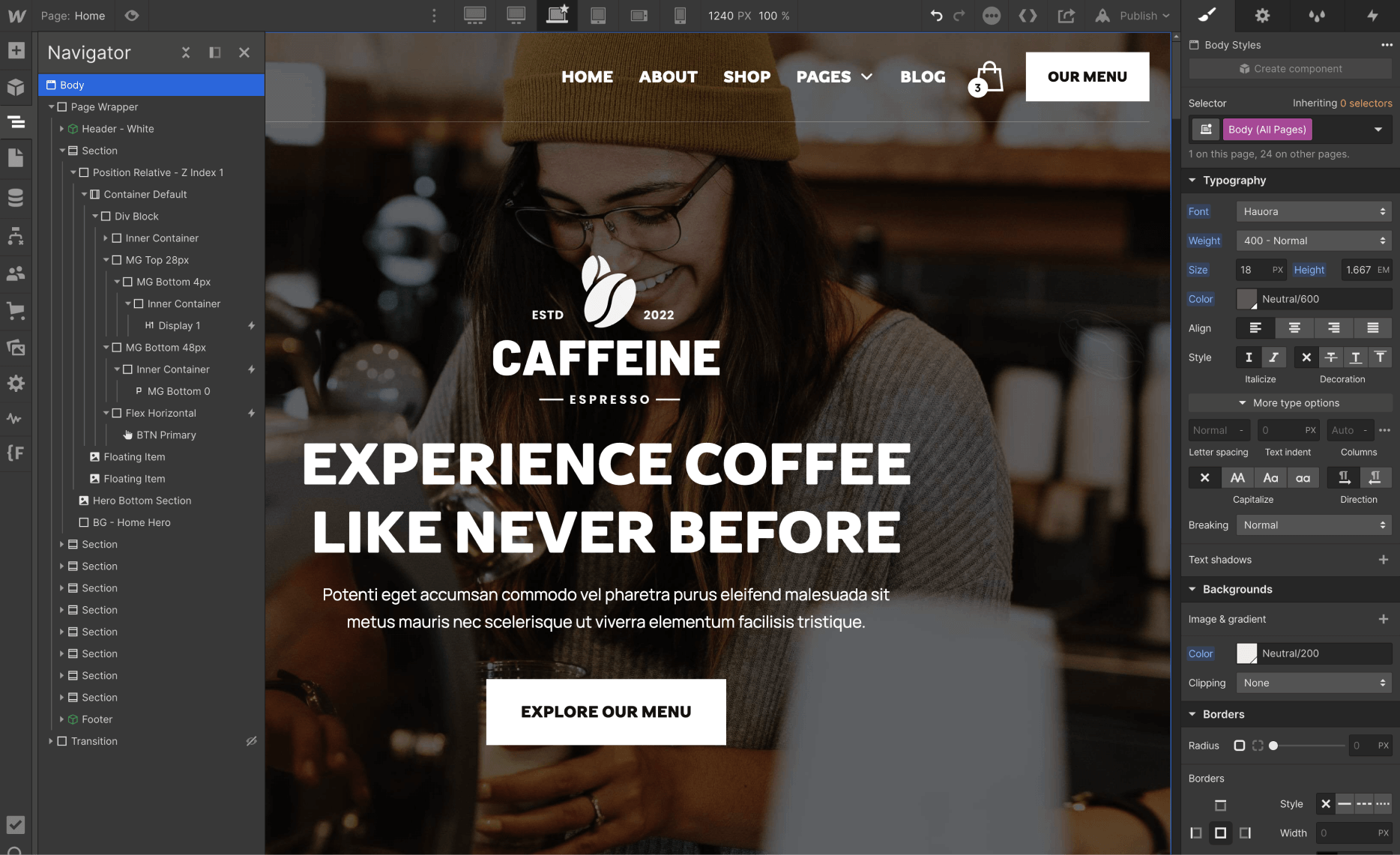Typography - Caffeine X Webflow Template