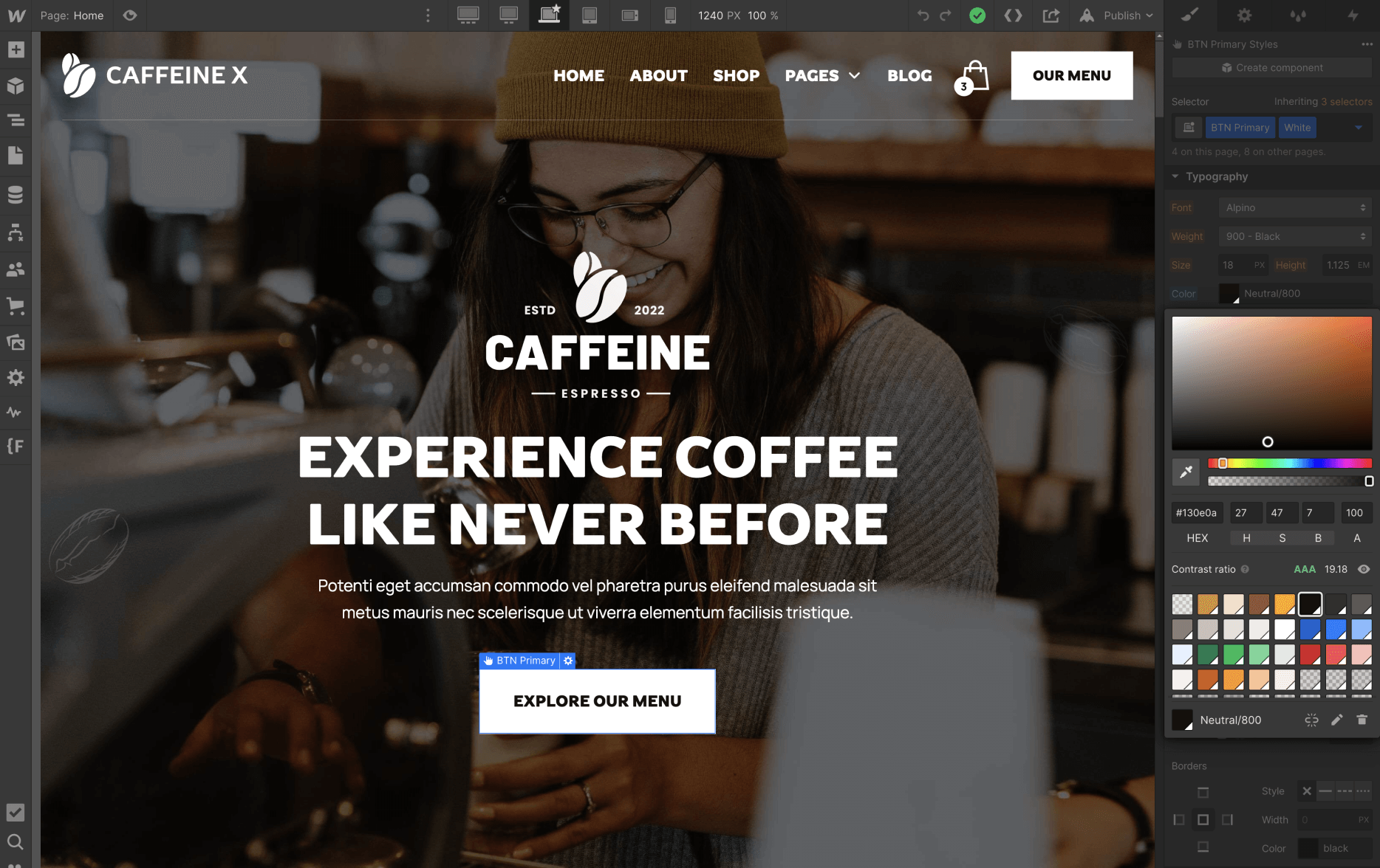 Colors - Caffeine X Webflow Template