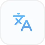 Icône bleue de traduction avec un symbôle chinois et la lettre A sur fond blanc.