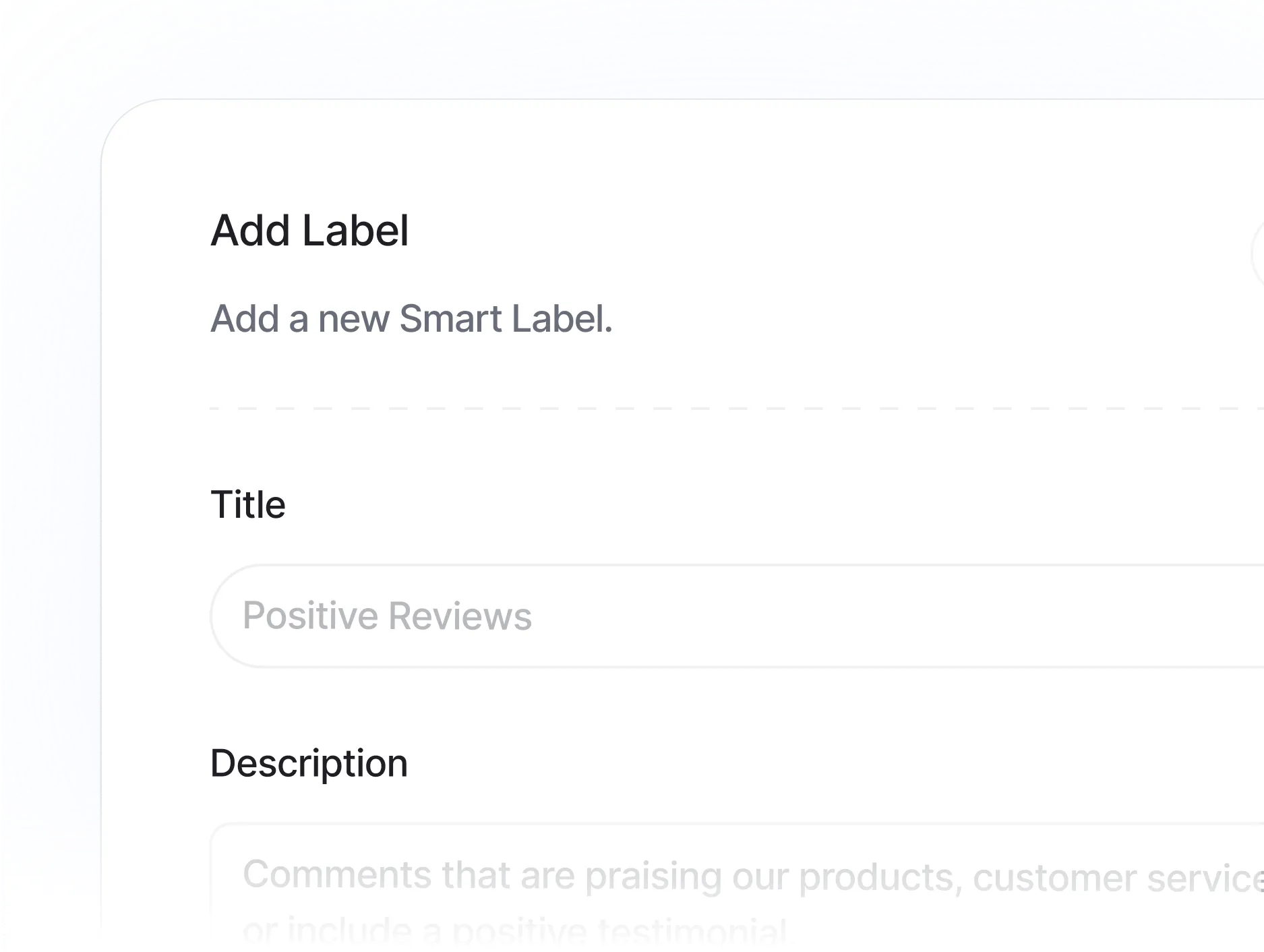 Form to add a new smart label with fields for title and description.