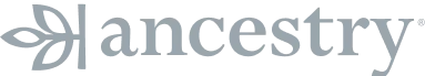 Logo Ancestry with stylized leaf icon and text in lowercase letters.