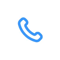 Icône de téléphone bleu sur fond blanc.