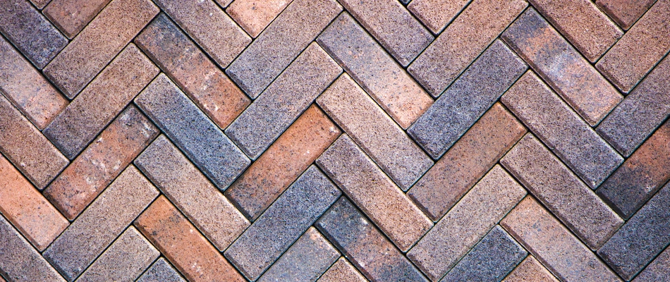A herringbone patterned driveway installed on a property in Mebane, NC. 