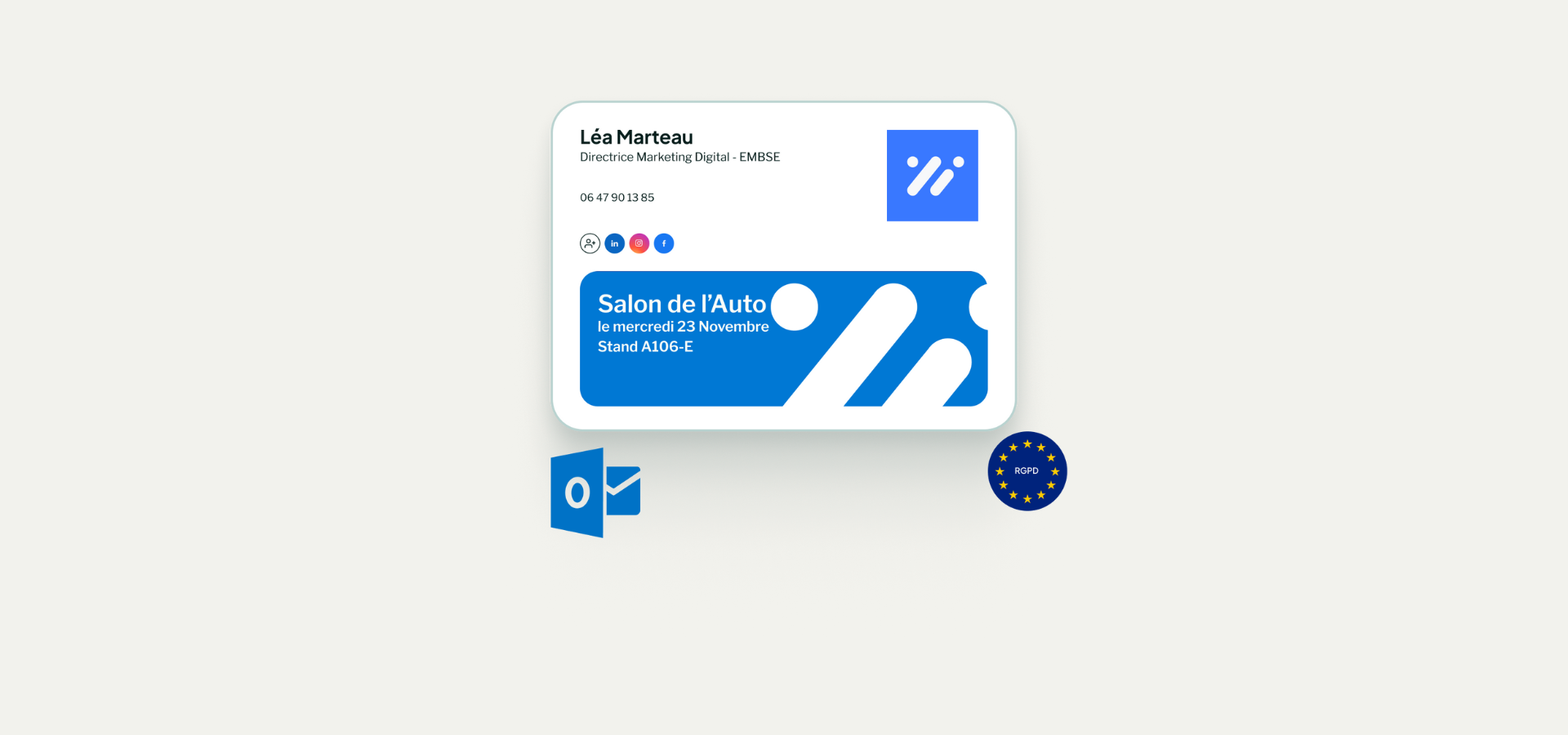 Illustration d’un email Outlook avec signature incluant une bannière marketing dynamique et un CTA cliquable