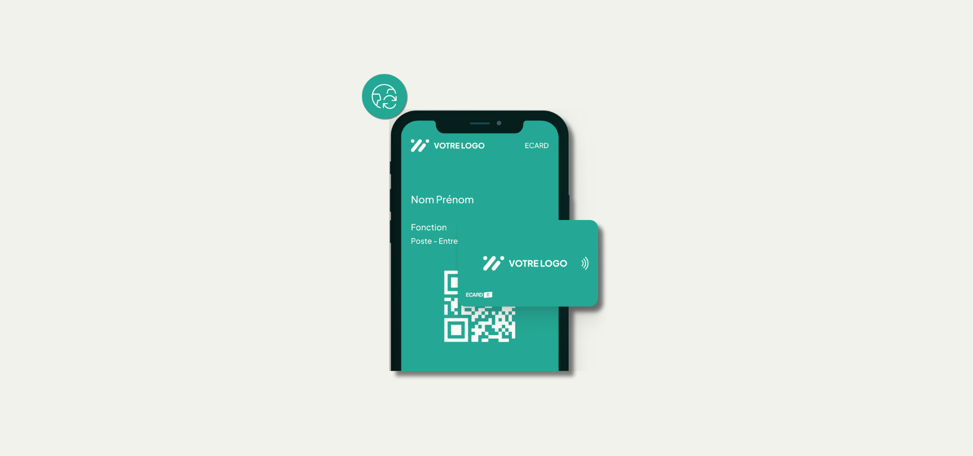 Visuel d’une carte de visite digitale ECARD affichée sur smartphone, illustrant le networking moderne et responsable des entreprises.