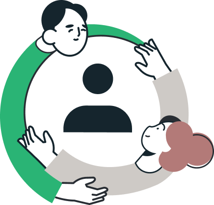 Illustration of people connected around a central employee