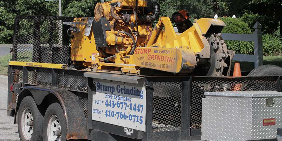 A stump grinder on a trailer
