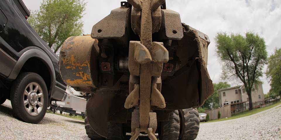 Up close shot of a stump grinder's teeth