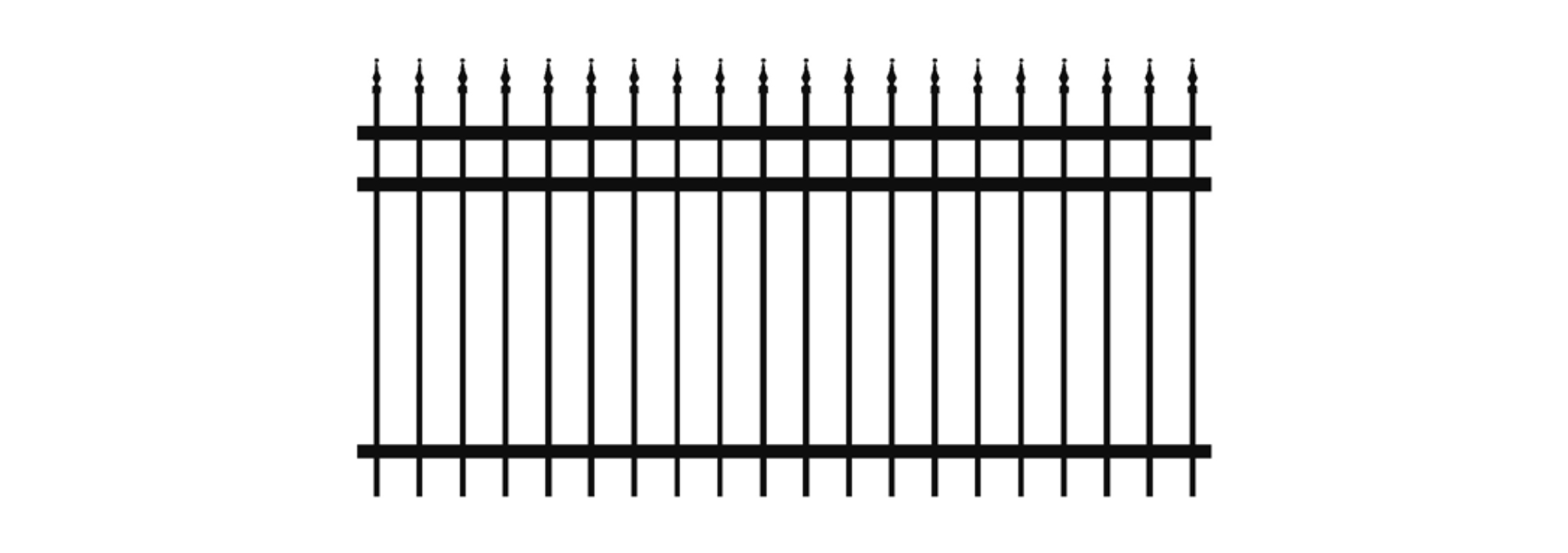Graphique d'une section de la clôture ornementale noire, modèle Cartier (A), sur un fond blanc.