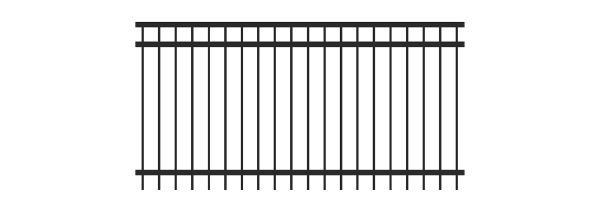 Graphique d'une section de la clôture ornementale noire, modèle Californien (B), sur un fond blanc.