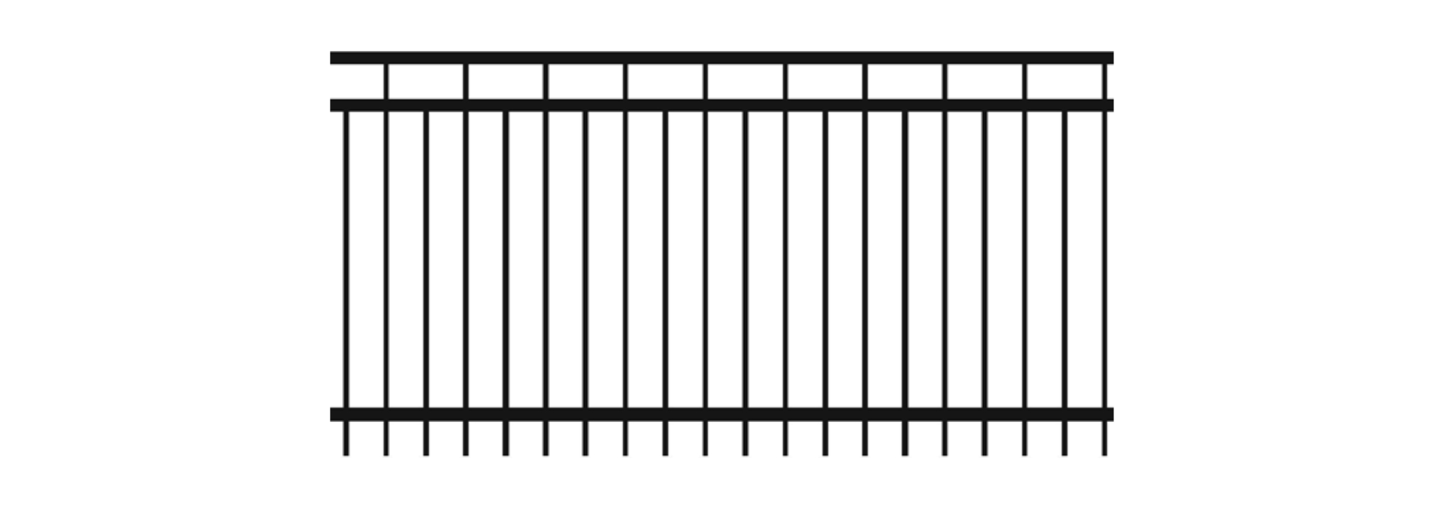 Graphique d'une section de la clôture ornementale noire, modèle Faubourg (F), sur un fond blanc.