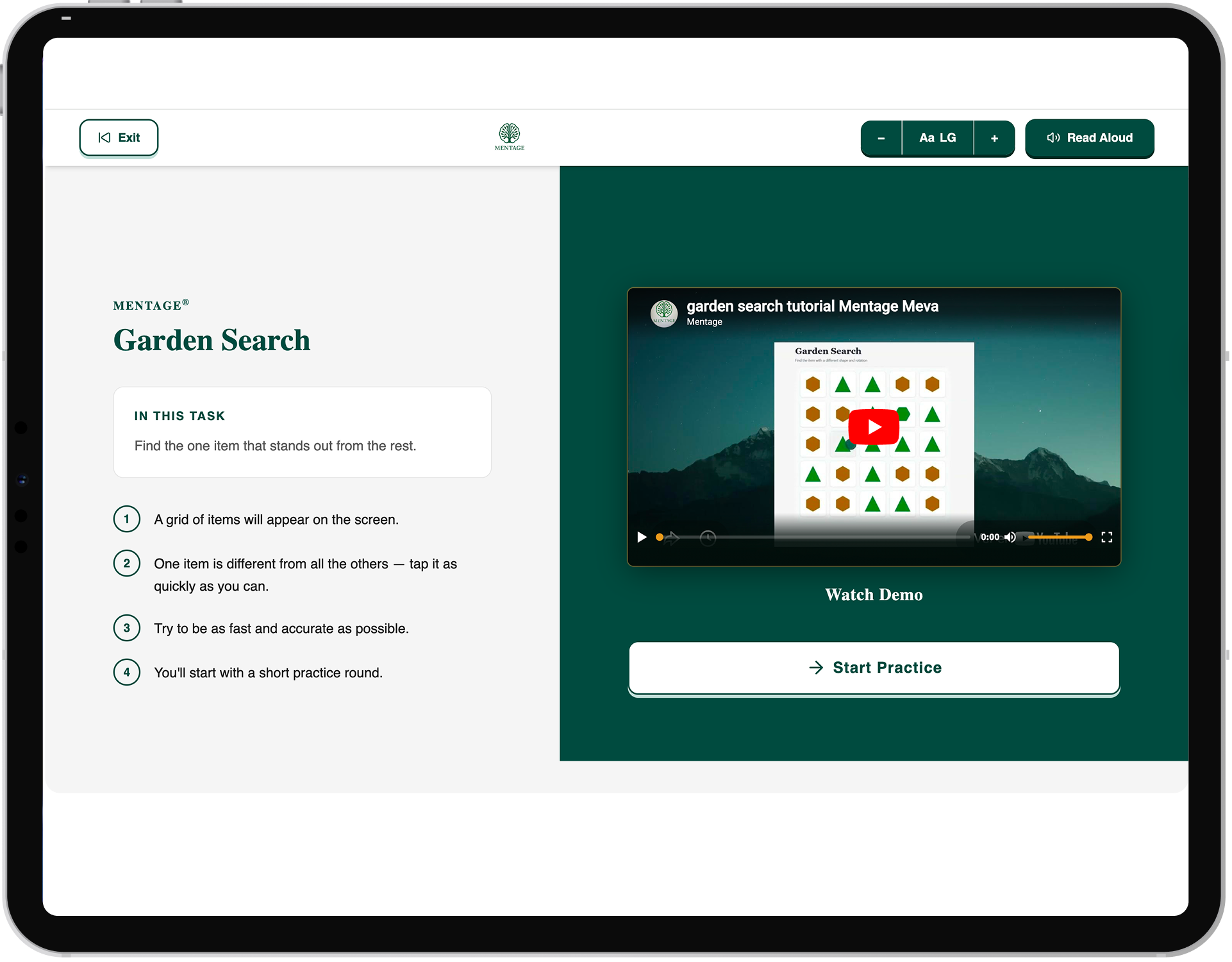 Garden Search activity screen on a tablet