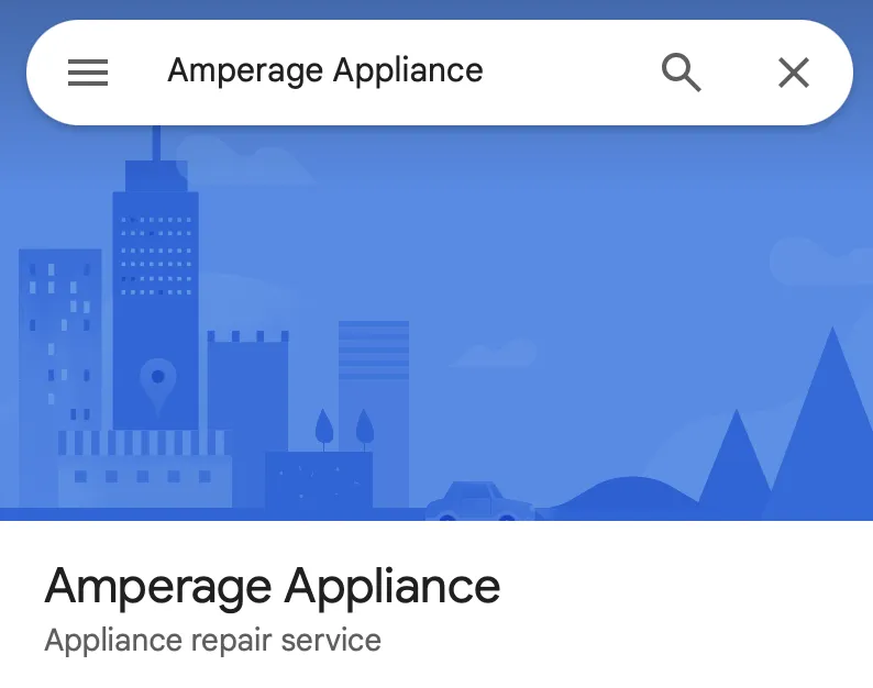 Search result for Amperage Appliance showing appliance repair service