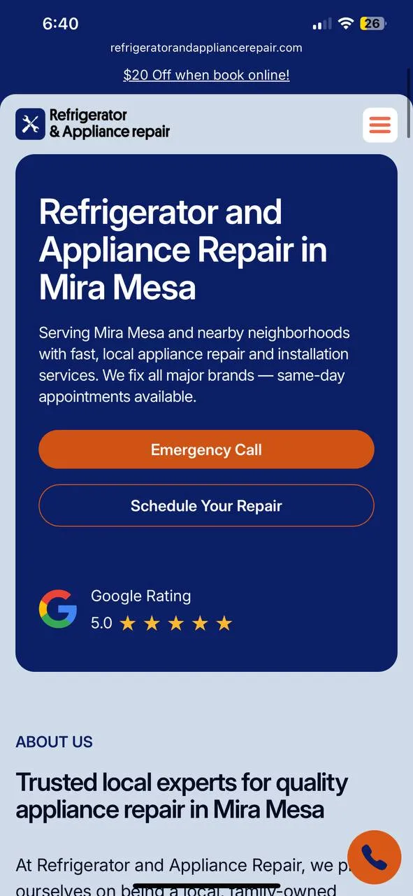 Appliance Website mockup 