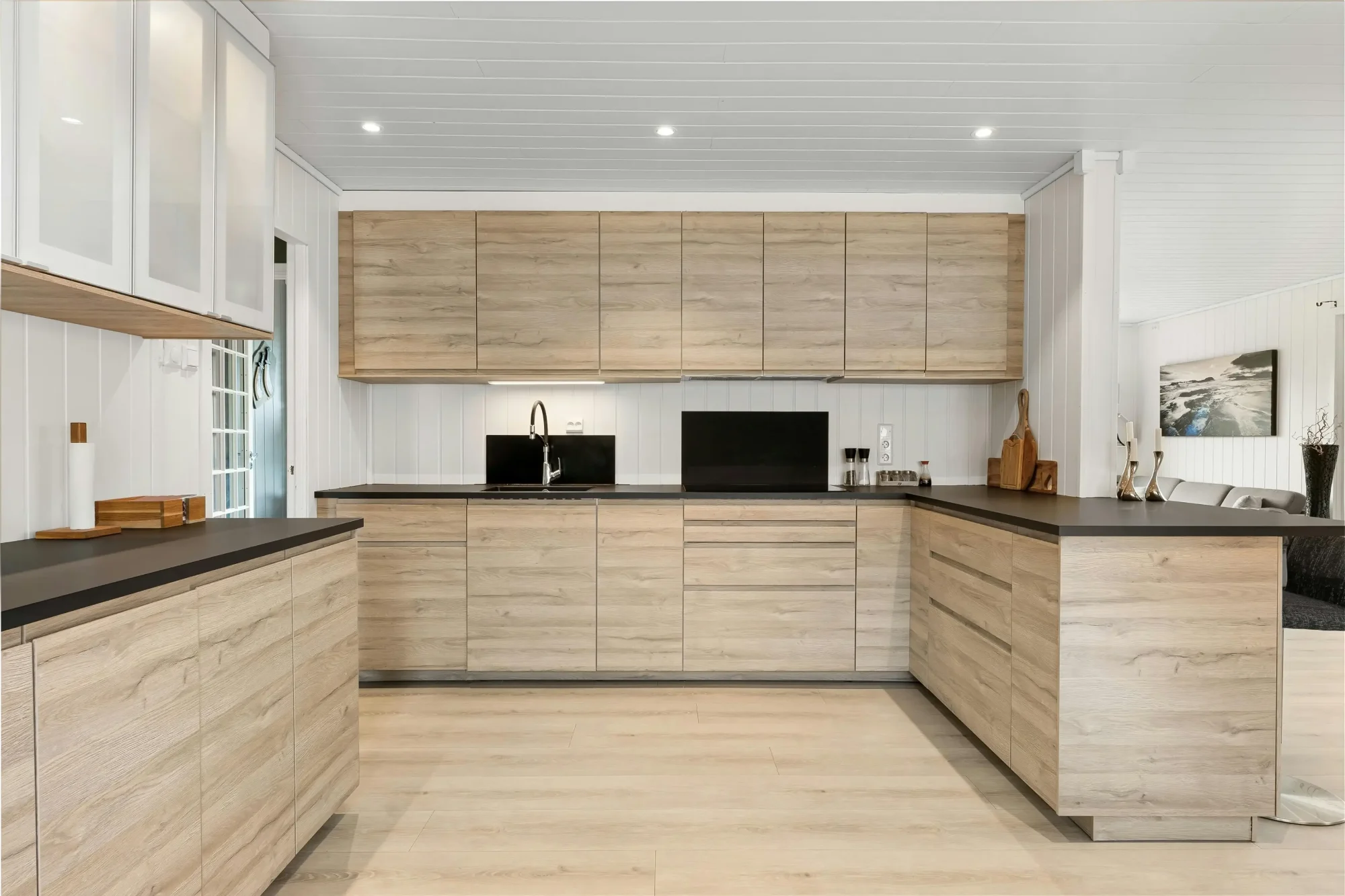 U-shaped modern kitchen design with integrated storage