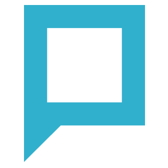 Blue square speech bubble outline with the lower left corner extending into a triangular point.