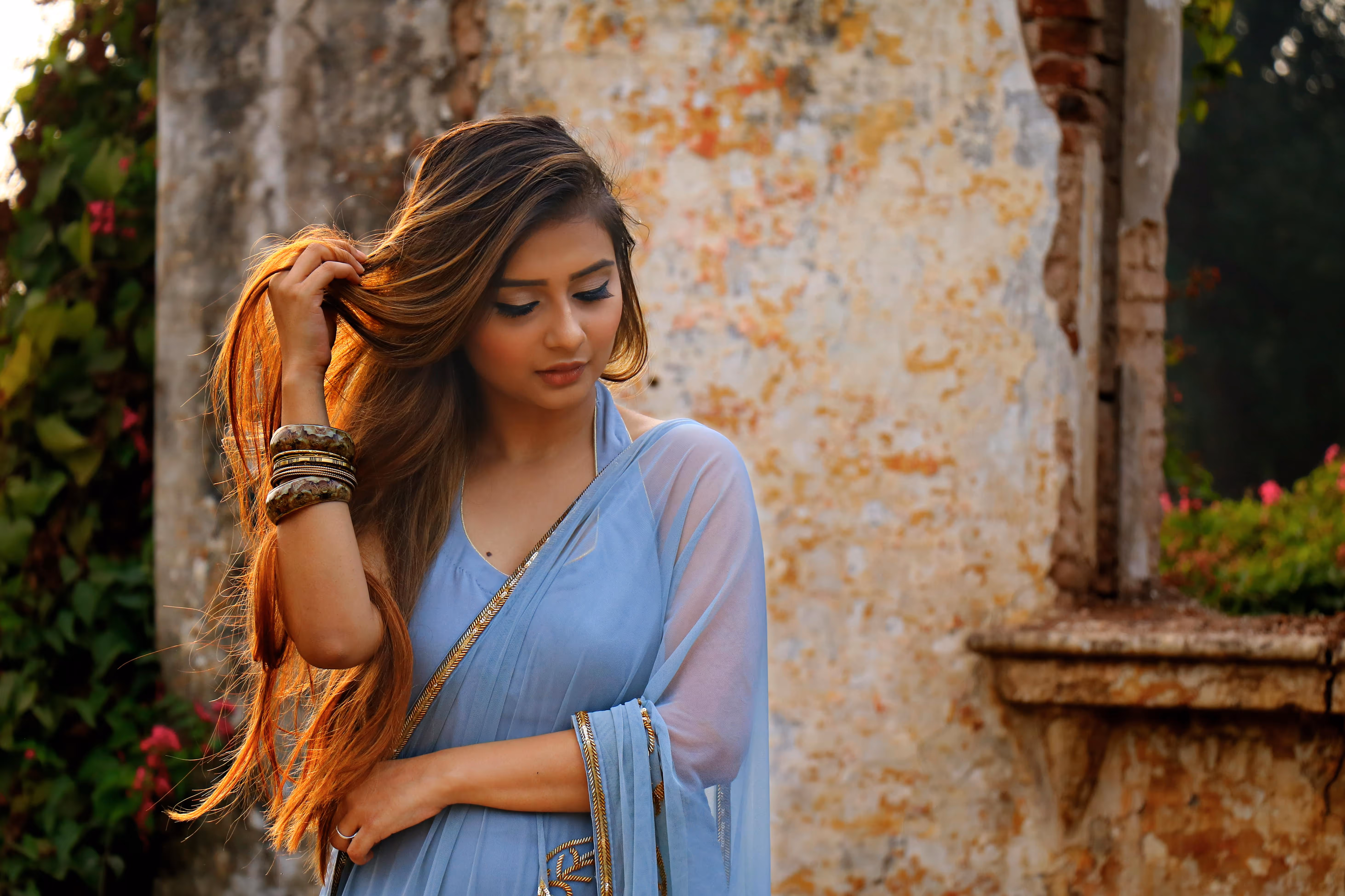 woman on side view