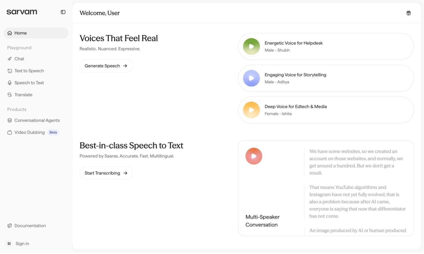Savam AI's Dashboard