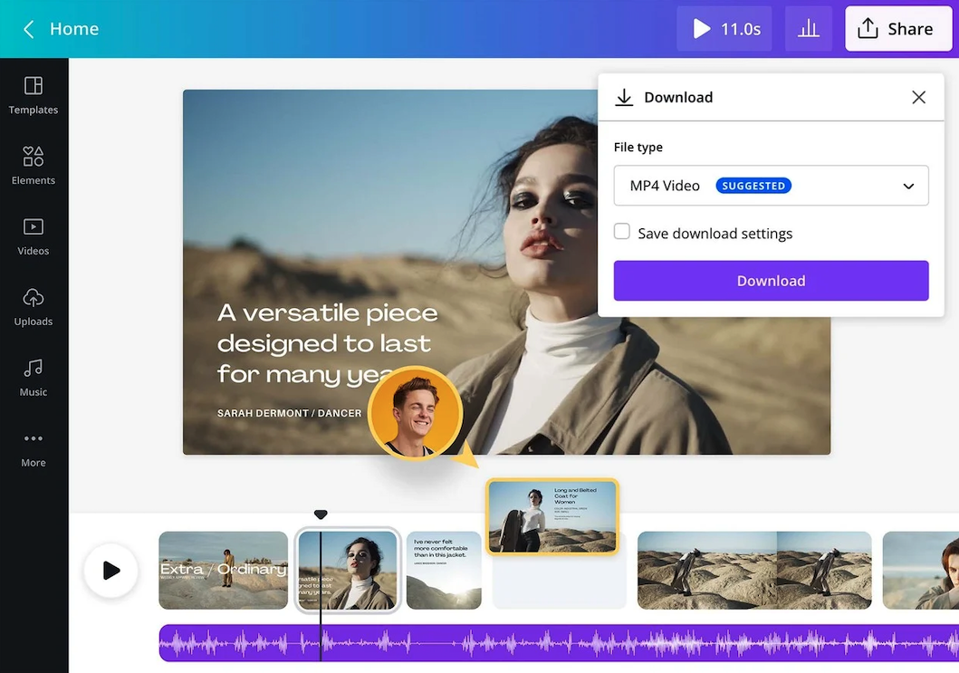 Canva video editor interface