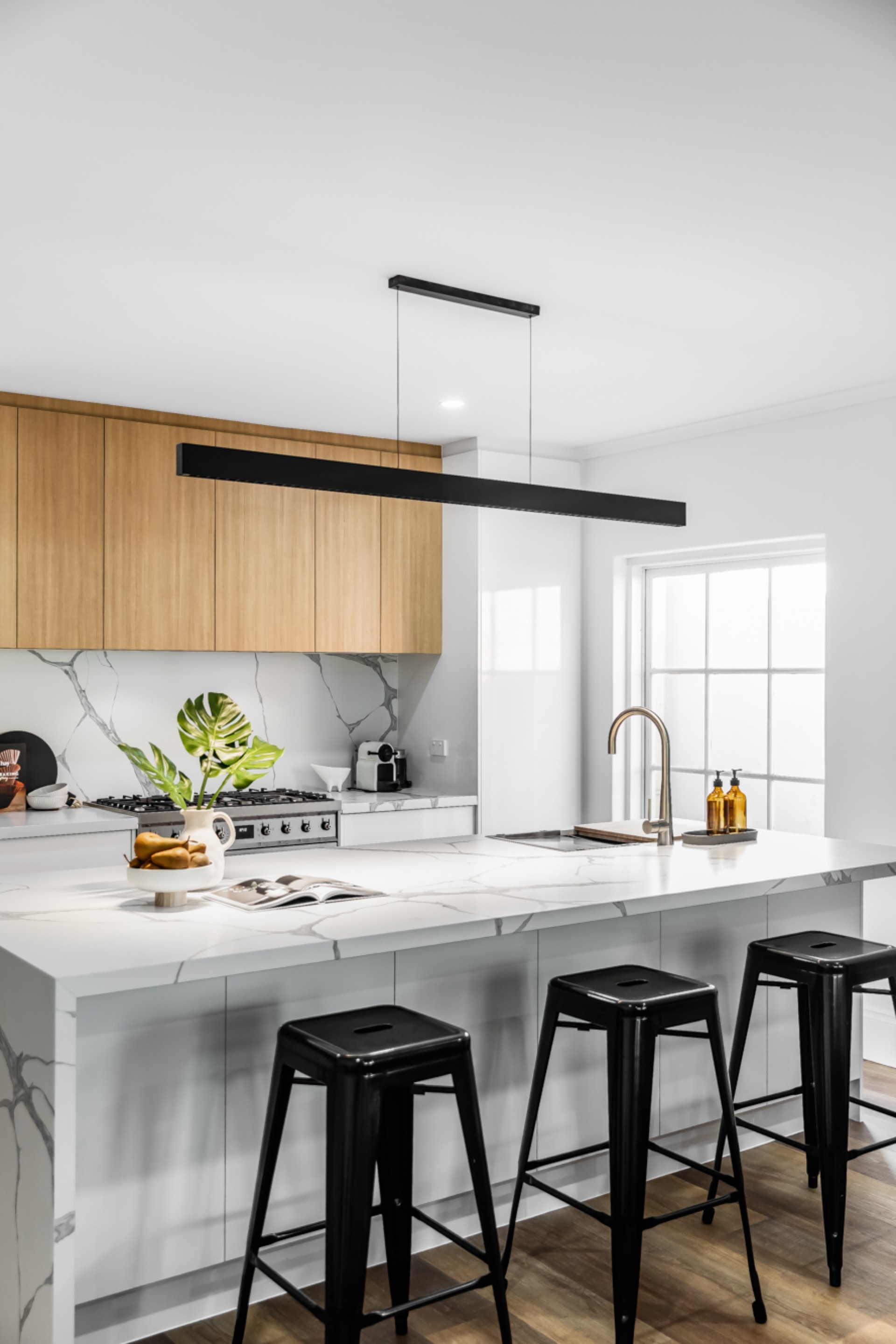 Fisher St, Norwood, kitchen island with bar stools and timber cabinetry