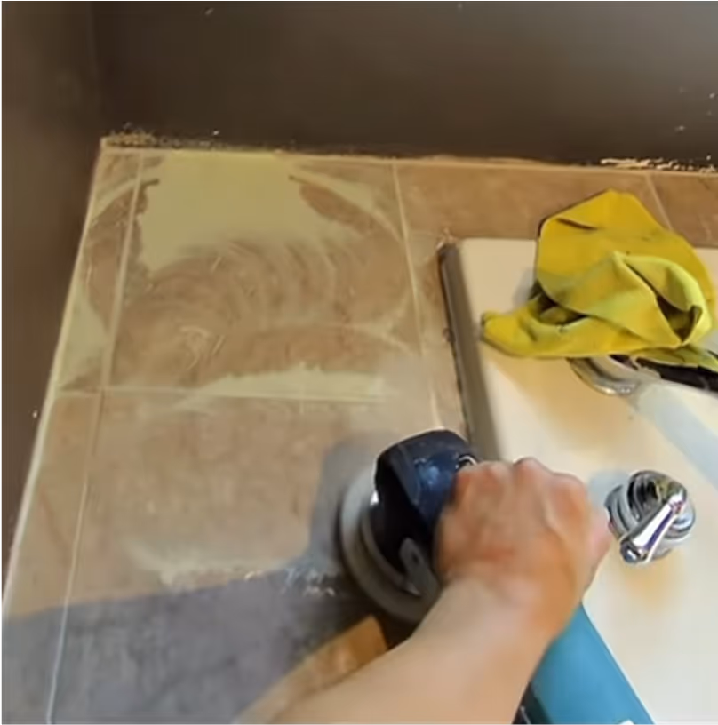 Tile cleaning with swirly suds on the tiles