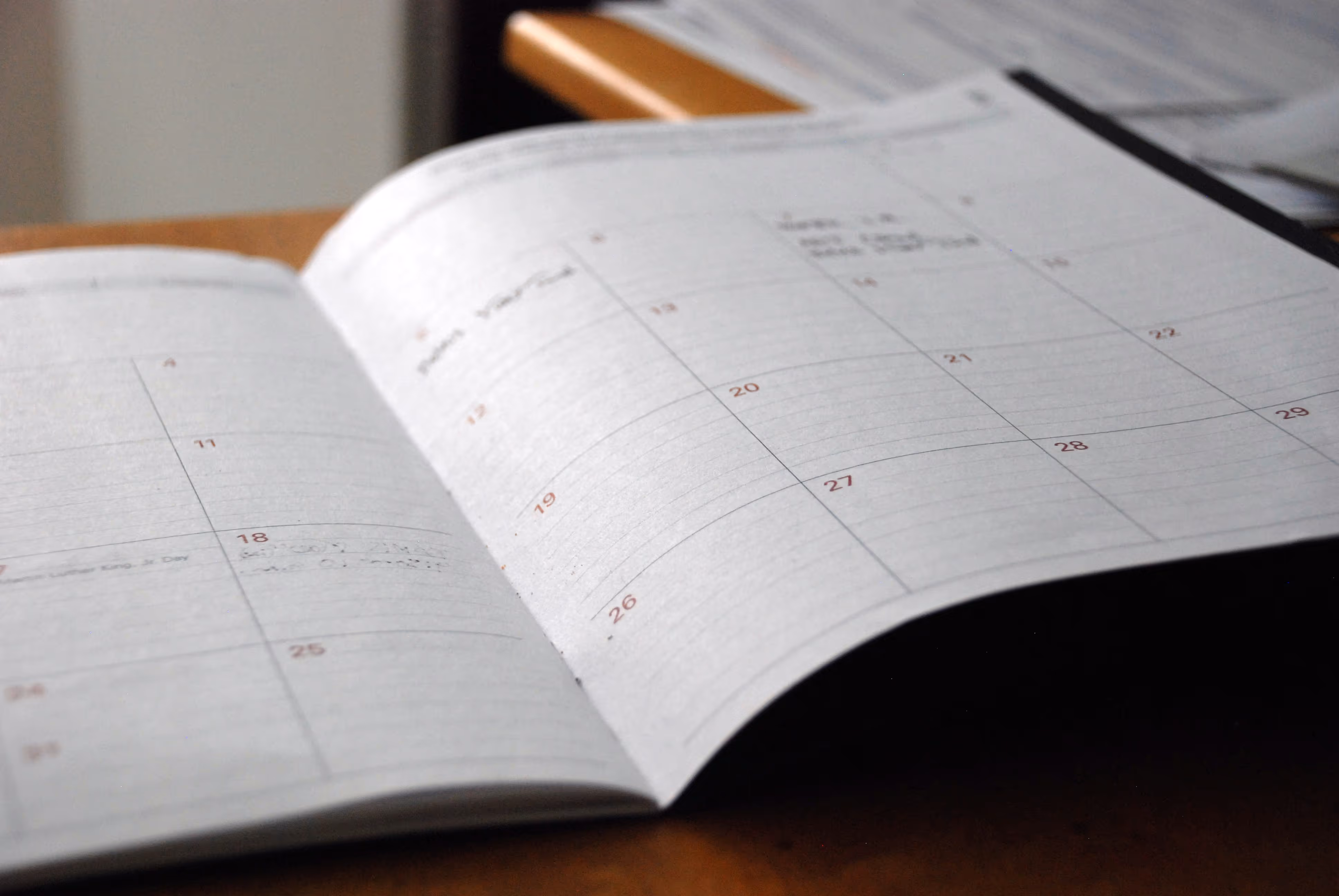a calendar to write down booking date and time