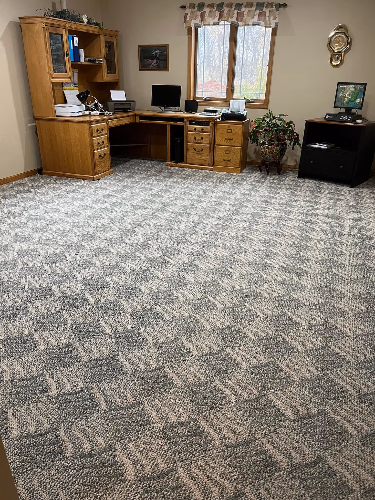 A checkered looking carpet that has been cleaned