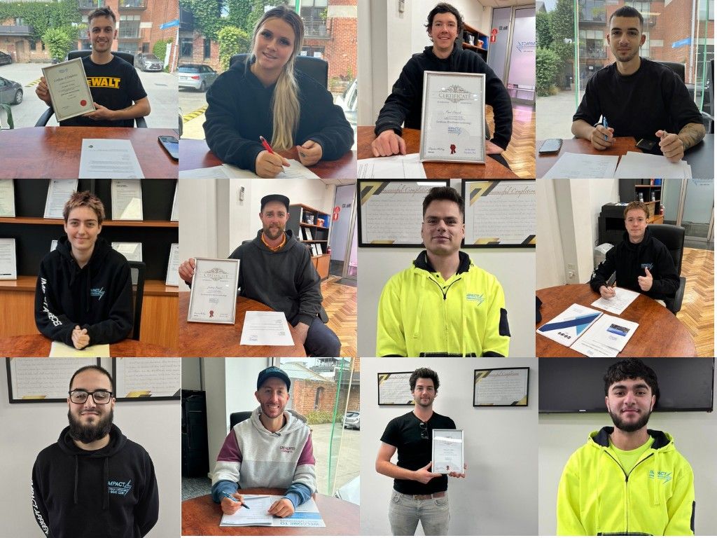Collage of electrical apprentices completion and start of their apprenticeship program with Impact Melbourne