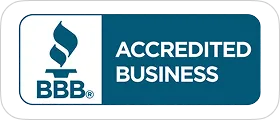 Badge indicating "BBB ACCREDITED BUSINESS" with the Better Business Bureau logo.