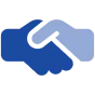 An icon of a handshake in shades of blue representing local Long Island businesses.
