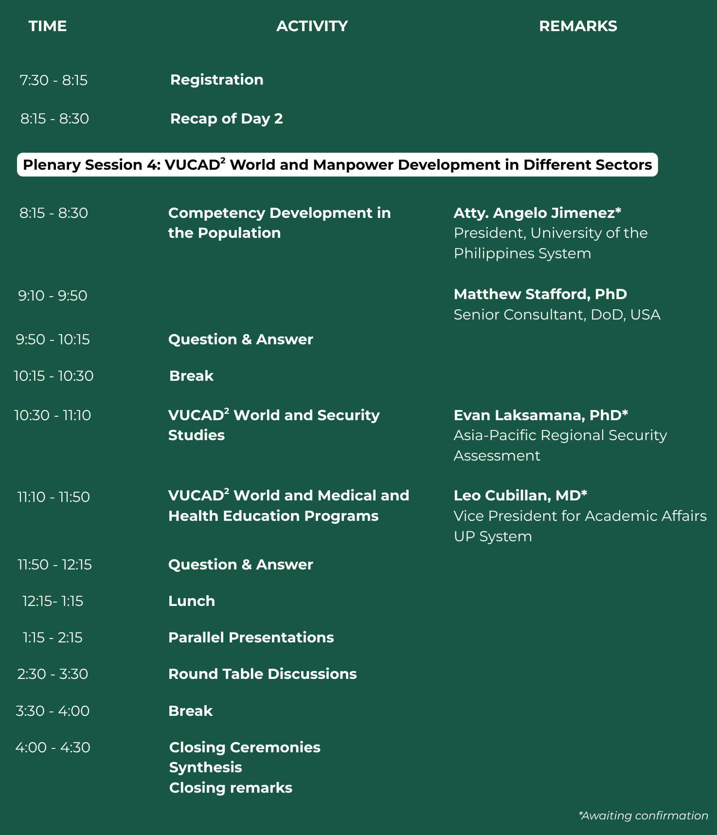 A detailed schedule of the activities for day 3 of APCCSID 2025