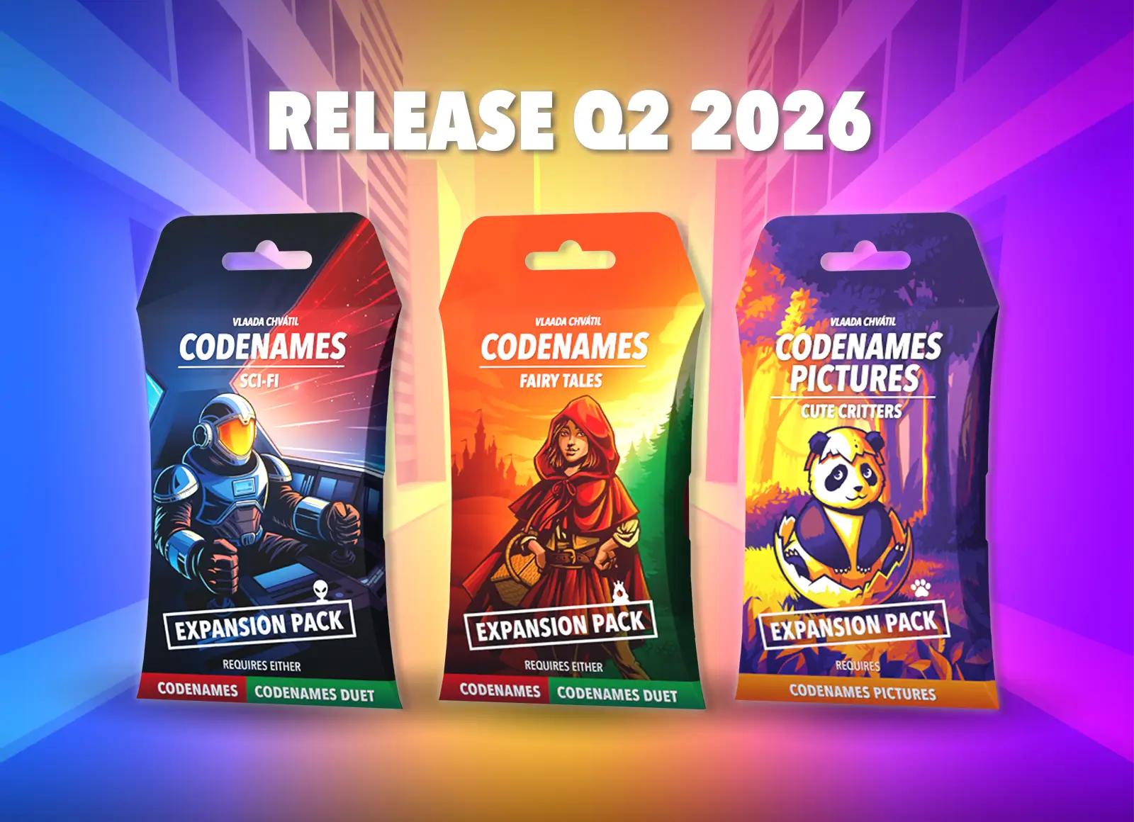 Introducing Codenames: Expansion Packs! A new product line for the Codenames family, launching with three packs