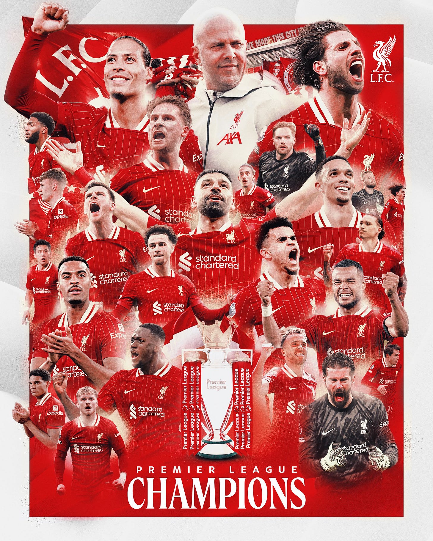 Graphic celebrating the fact that Liverpool have been confirmed as Premier League champions.
