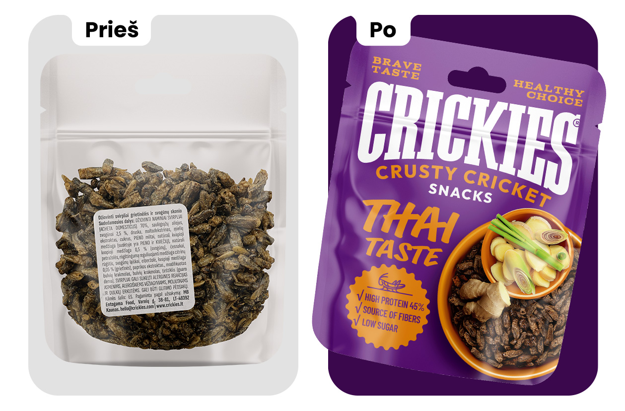 Crickies prekės ženklo ir pakuotės dizainas