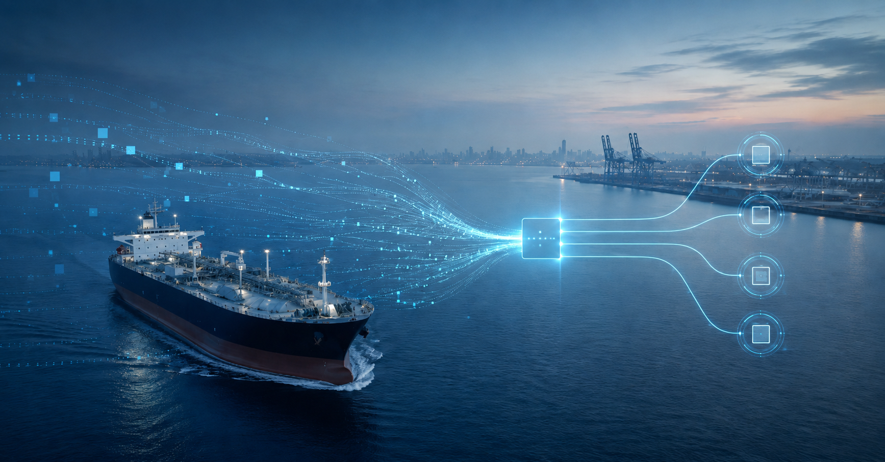 Ship with data pertruding from it