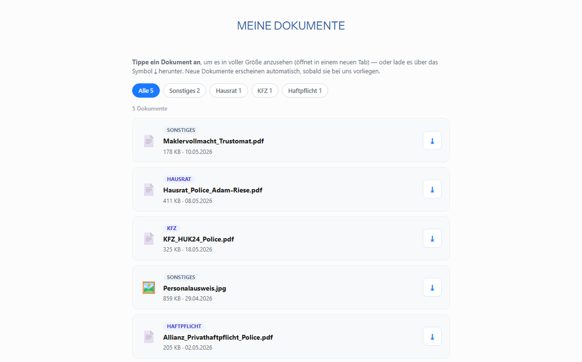 Dokumente im Kundenbereich